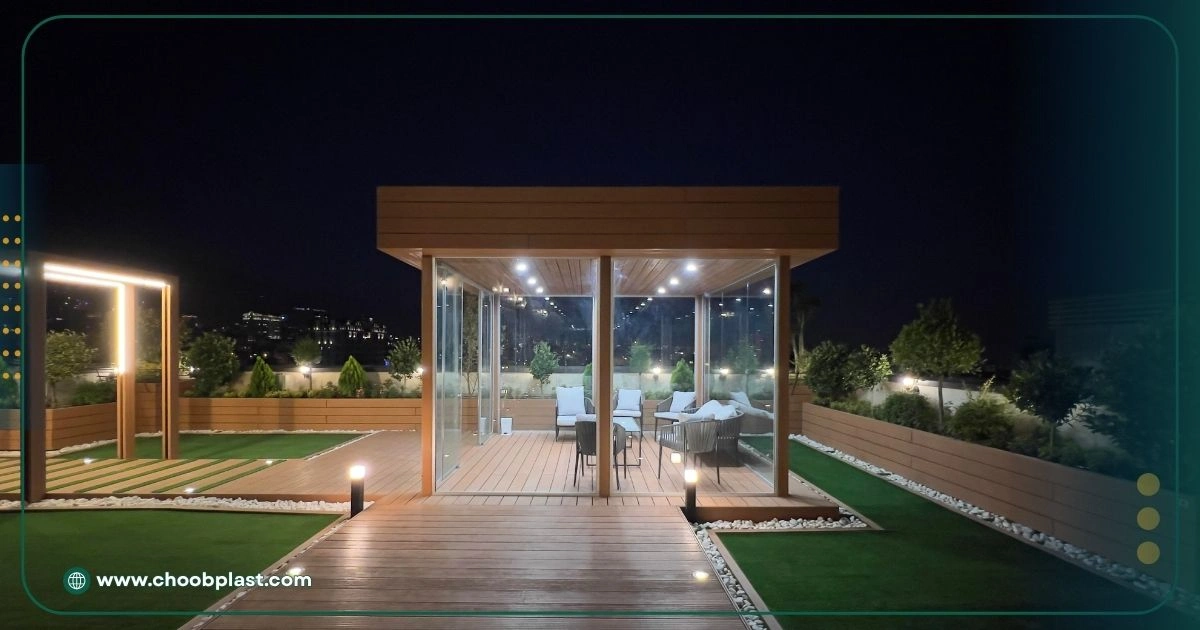 اجرای چوب پلاست در طراحی روف گاردن ارزان