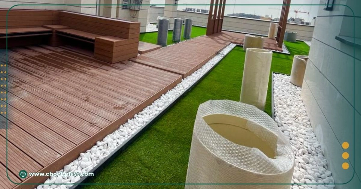 مسیر سازی با چمن مصنوعی + سنگ در باغ آرایی
