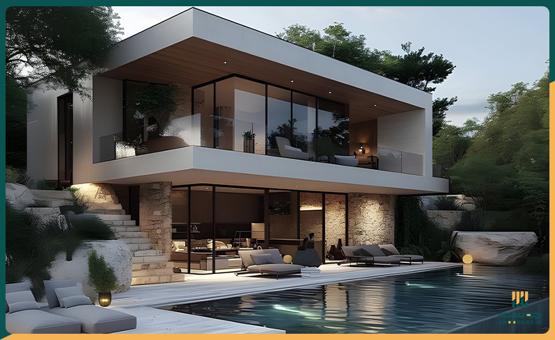 محوطه سازی ویلا مدرن 8 نورپردازی در محوطه سازی ویلا مدرن