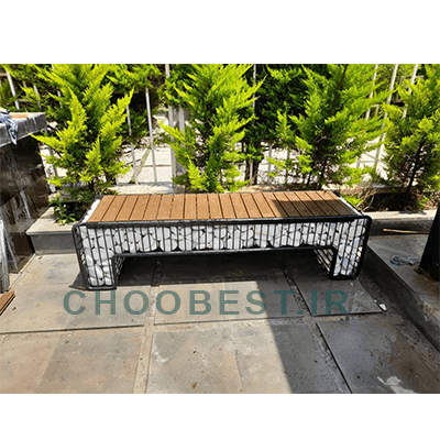 چوبست 47 نیمکت گابیونی ترکیب با چوب پلاست